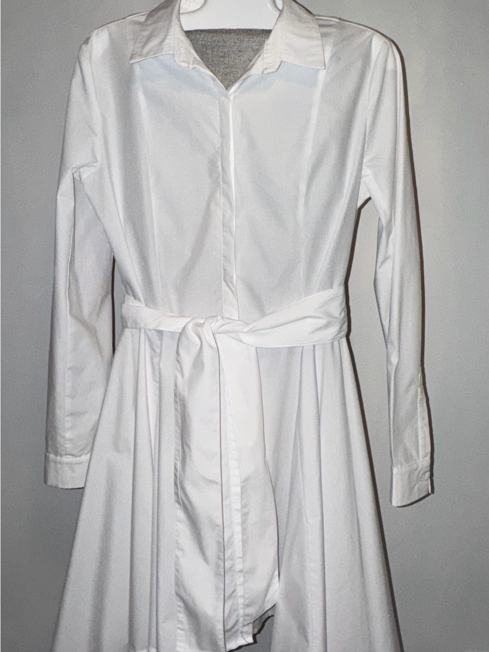 DO+BE White Long Sleeve Shirt Dress with Waist Tie